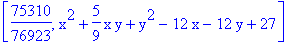 [75310/76923, x^2+5/9*x*y+y^2-12*x-12*y+27]